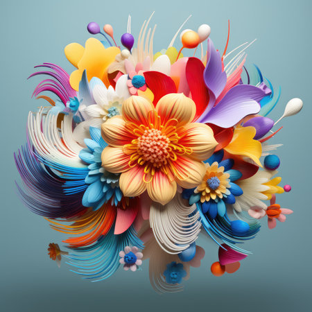 Explosion of Colorful Flora - A Vivid Abstract Digital Artwork by Generative AIの素材