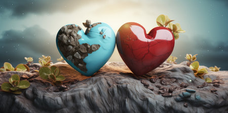 Global Compassion - Hearts Shaped Earth Celebrating Unity by Generative AIの素材