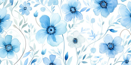 Ethereal Blue Watercolor Blossoms - Artistic Floral Elegance by Generative AIの素材