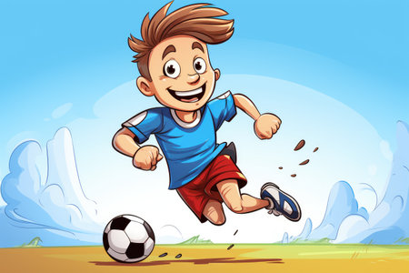 Animated Soccer Whiz Kid in Mid-Kick Action - Exuding Joy and Energy by Generative AIの素材