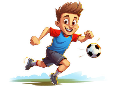 Animated Soccer Whiz Kid in Mid-Kick Action - Exuding Joy and Energy by Generative AIの素材