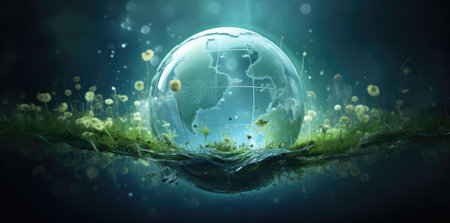 Surreal Ecosystem within a Transparent Globe amidst Dandelions by Generative AIの素材