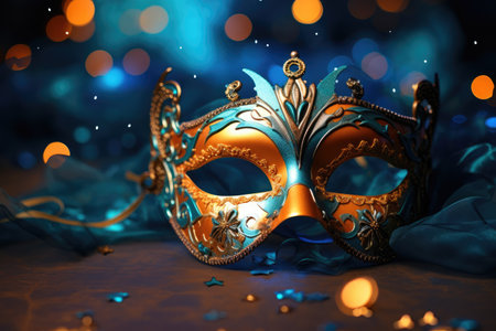 Enigmatic Elegance: Venetian Masquerade Mask Amidst Glistening Lights by Generative AIの素材