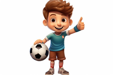 Cheerful Young Soccer Star Giving a Thumbs Up with Ball by Generative AIの素材