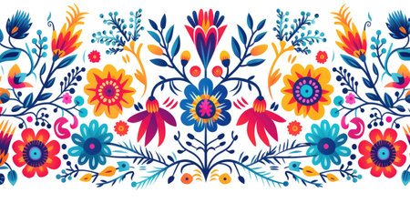 Vibrant Mexican Folk Art Floral Design on a Deep Blue Canvas by Generative AIの素材
