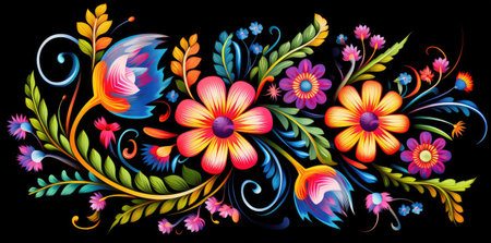 Vibrant Mexican Folk Art Floral Design on a Deep Blue Canvas by Generative AIの素材