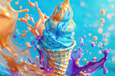Whimsical Ice Cream Fantasy with Vibrant Splashes of Color by Generative AIの素材