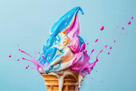 Whimsical Ice Cream Fantasy with Vibrant Splashes of Color by Generative AIの素材