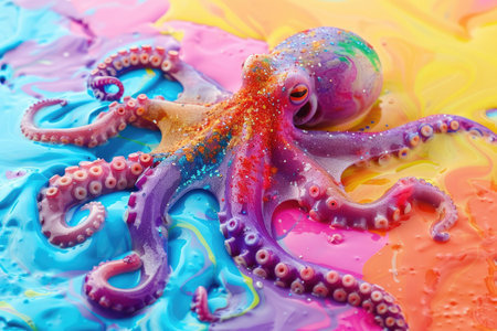 Psychedelic Octopus Emerge: A Surreal Swirl of Marine Fantasy by Generative AIの素材