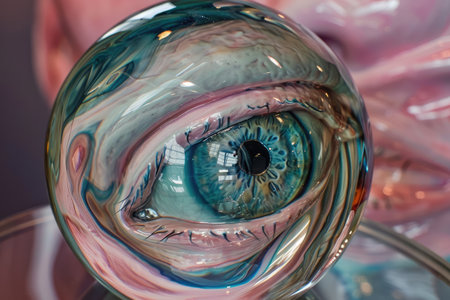 Surreal Vision: An Eye Encased in Crystal Capturing the World by Generative AIの素材