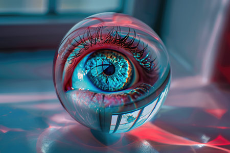 Surreal Vision: An Eye Encased in Crystal Capturing the World by Generative AIの素材