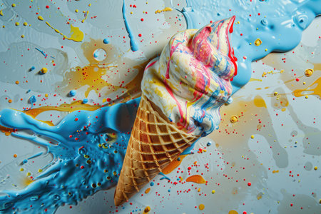 Artistic Ice Cream Delight with Colorful Paint Splatters by Generative AIの素材