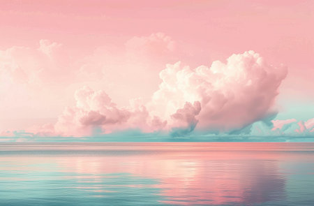 Vibrant Brushstrokes of Sunset Reflection on Calm Waters by Generative AIの素材