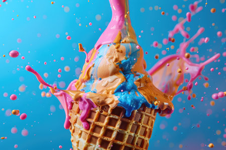 Artistic Ice Cream Delight with Colorful Paint Splatters by Generative AIの素材