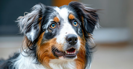 Captivating Canine: An Australian Shepherd's Enthralling Stare by Generative AIの素材