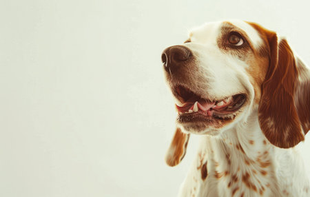 Radiant Joy: A Brown and White Dog's Delightful Smile Against White by Generative AIの素材