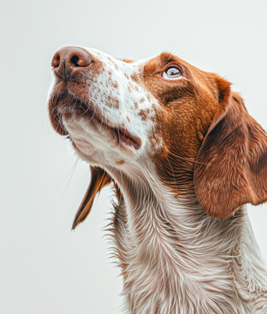 Radiant Joy: A Brown and White Dog's Delightful Smile Against White by Generative AIの素材