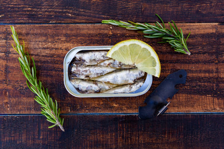 Can of canned oil sardines. Healthy meal