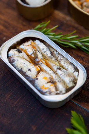 Can of canned oil sardines. Healthy mealの素材