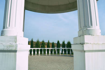 Rotunda elements on the embankment in Demino Park, Rybinsk, Russia, October 3, 2020