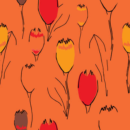 Colorful seamless floral pattern with hand draw spring flower.のイラスト素材