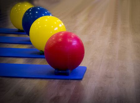 Fitness balls on yoga matの写真素材