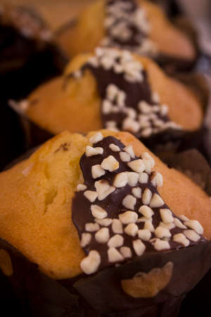 With chocolate muffins almond flakes.の写真素材