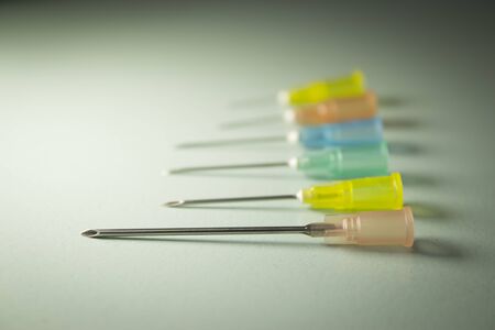 Medical needles in different colors and sizesの写真素材