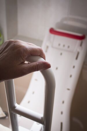 Senior woman use security slippery armrestの写真素材