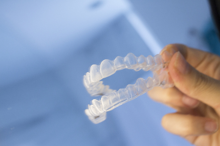 Orthodontic temporary removable straighteners in dental office dentists surgeryの写真素材