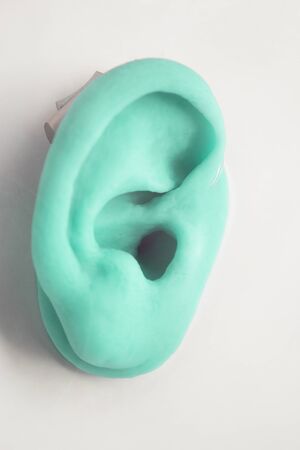 Fake plastic ear for hearing simulationの写真素材