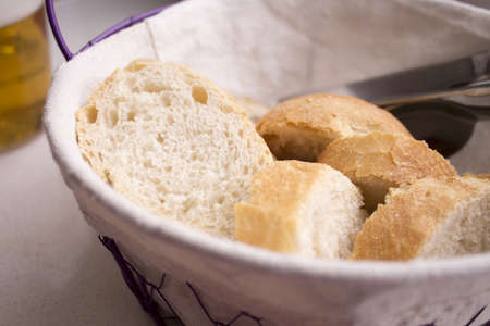 Pieces of bread cut into a basket