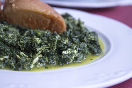 White dish with stew prepared for eatingの写真素材