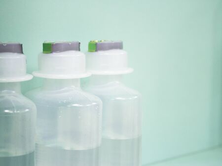 Physiological serum bottles for veterinary clinic patientsの写真素材