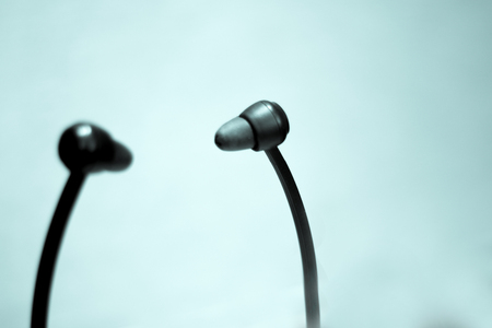 Wireless headphones. Use for business meetings with translator. No peopleの写真素材
