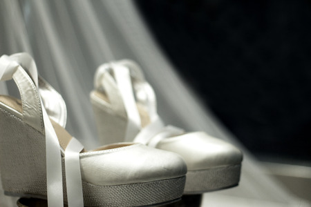 Generic white bridal shoes. No peopleの写真素材
