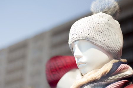 Generic mannequin child with winter wool hat. No peopleの写真素材