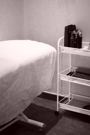 Cosmetic cabinet with stretcher and accessories for face and makeup cleaningの写真素材