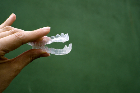 Transparent dental orthodontics to align teethの写真素材