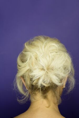 Woman combed and make-up with happy expression. Platinum blonde hair color.の写真素材