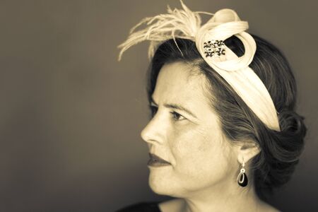 Woman with hairstyle and makeup vintage forties