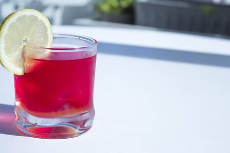 Beet drink with lemon. Red colorの写真素材