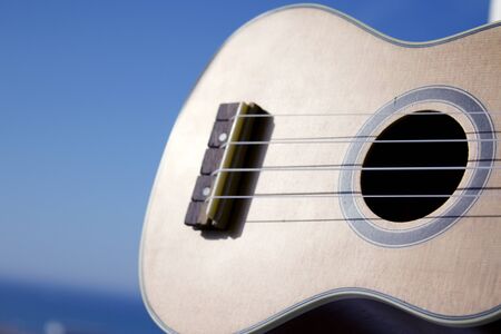 Natural wood ukulele. No people
