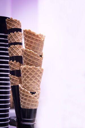 Waffle cone for ice cream. No peopleの写真素材
