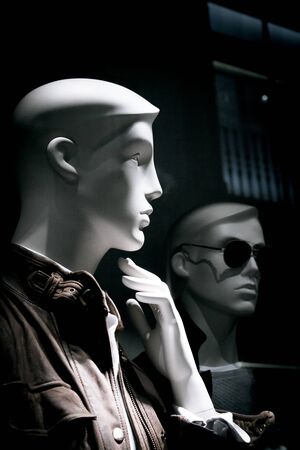 Portrait of mannequin man thinking. No peopleの写真素材