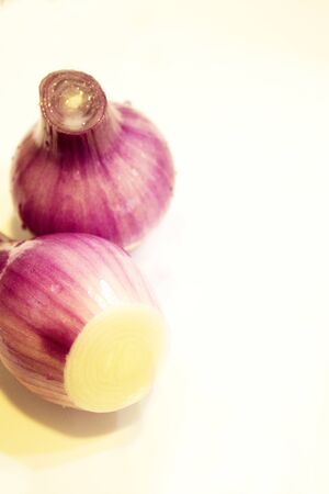 Uncooked purple chives in the kitchen. No peopleの写真素材