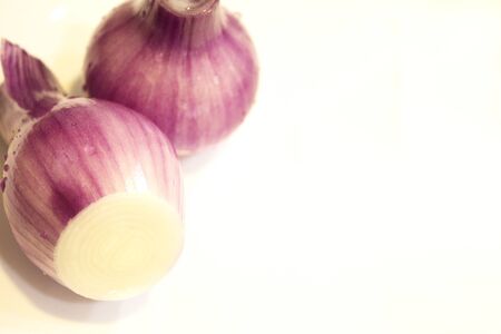 Uncooked purple chives in the kitchen. No peopleの写真素材