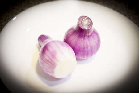 Uncooked purple chives in the kitchen. No people