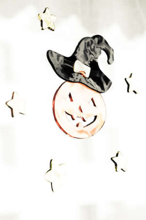 Pumpkin with face drawn for halloween.の写真素材