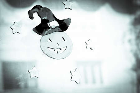 Pumpkin with face drawn for halloween.の写真素材